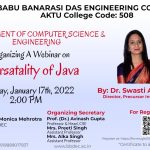 Webinar on “Versatality of Java” organized by Department of Computer Science & Engineering