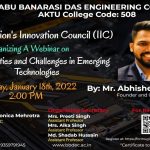Webinar on “Opportunities and Challenges in Emerging Technologies” organized by Institution’s Innovation Council (IIC), BBDEC