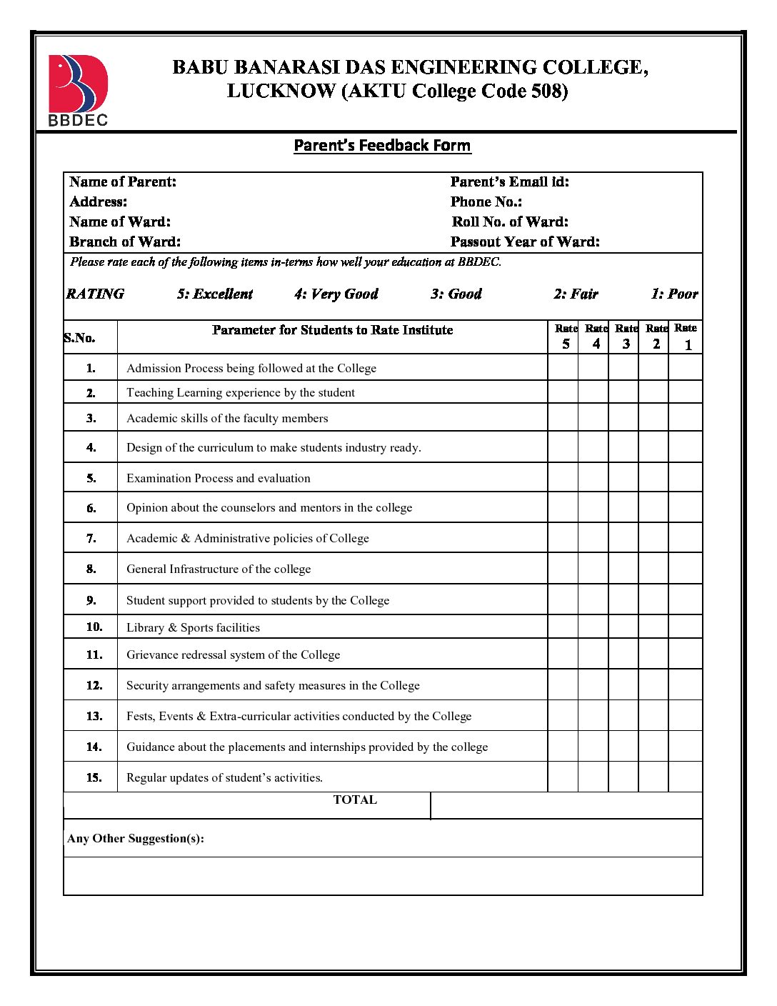 Parents feedback form BBDEC